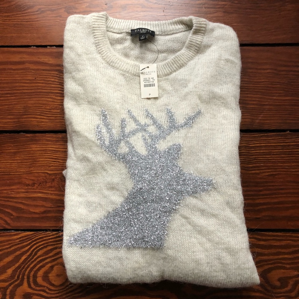 Talbots Petites Tinsel Reindeer Sweater size P